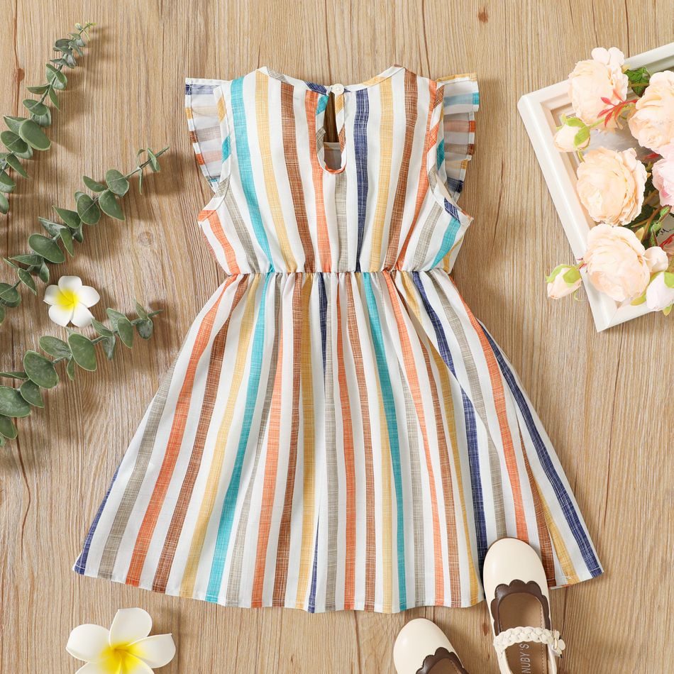 Toddler Girl Stripe Ruffled Bowknot Design Sleeveless Dress Multi-color big image 2