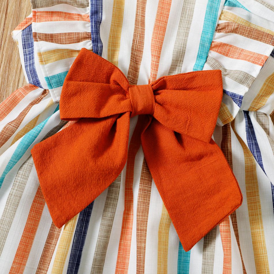 Toddler Girl Stripe Ruffled Bowknot Design Sleeveless Dress Multi-color big image 4