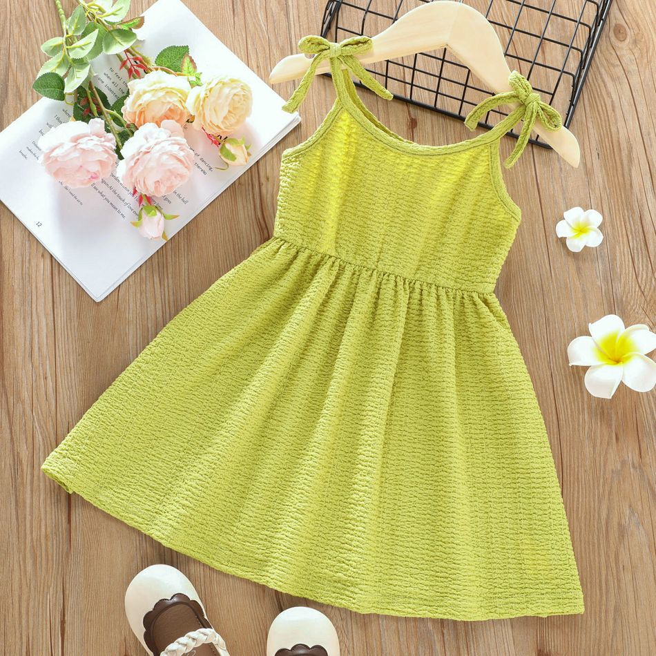 Toddler Girl Solid Color Bowknot Design Textured Cami Dress GrassGreen