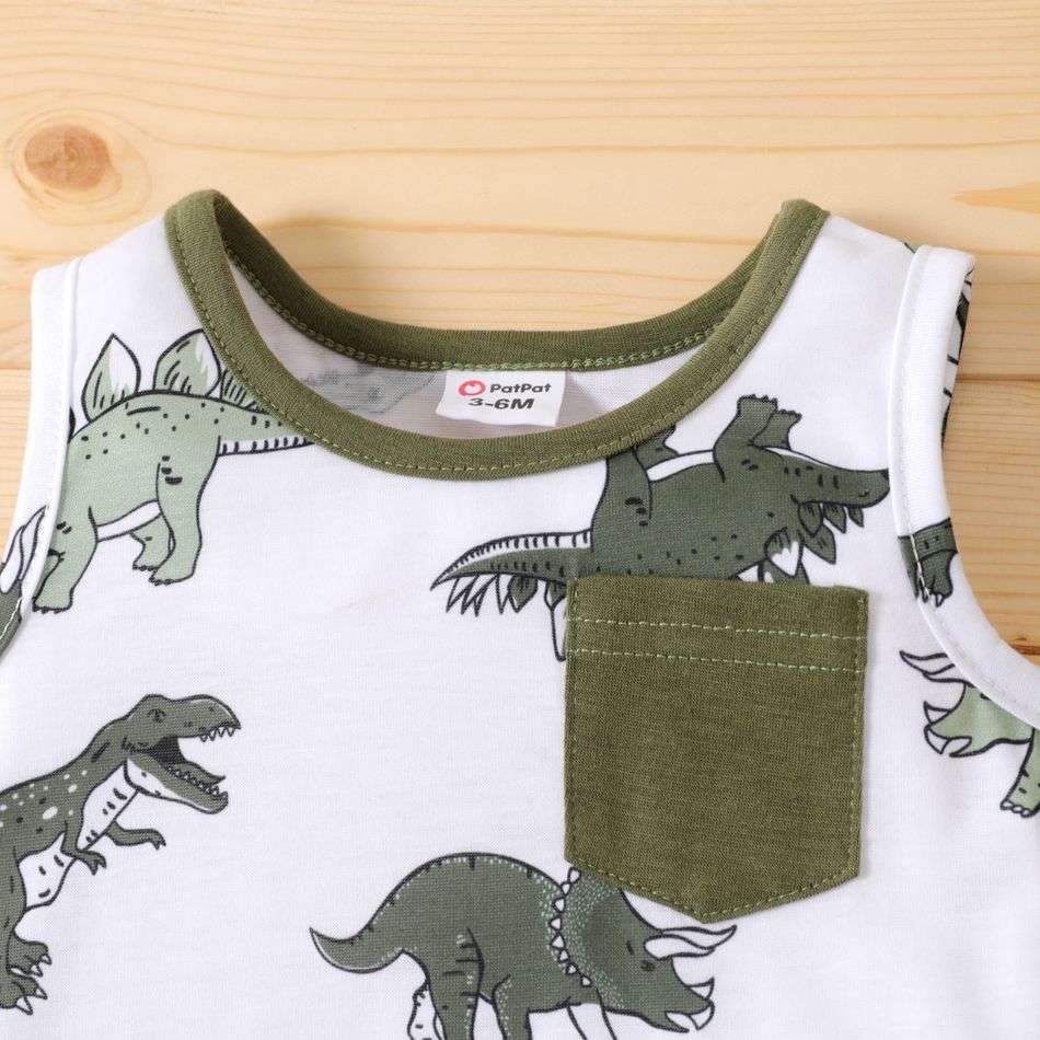2pcs Baby Boy Allover Dinosaur Print Sleeveless Tank Top and Solid Shorts Set DarkGreen big image 5