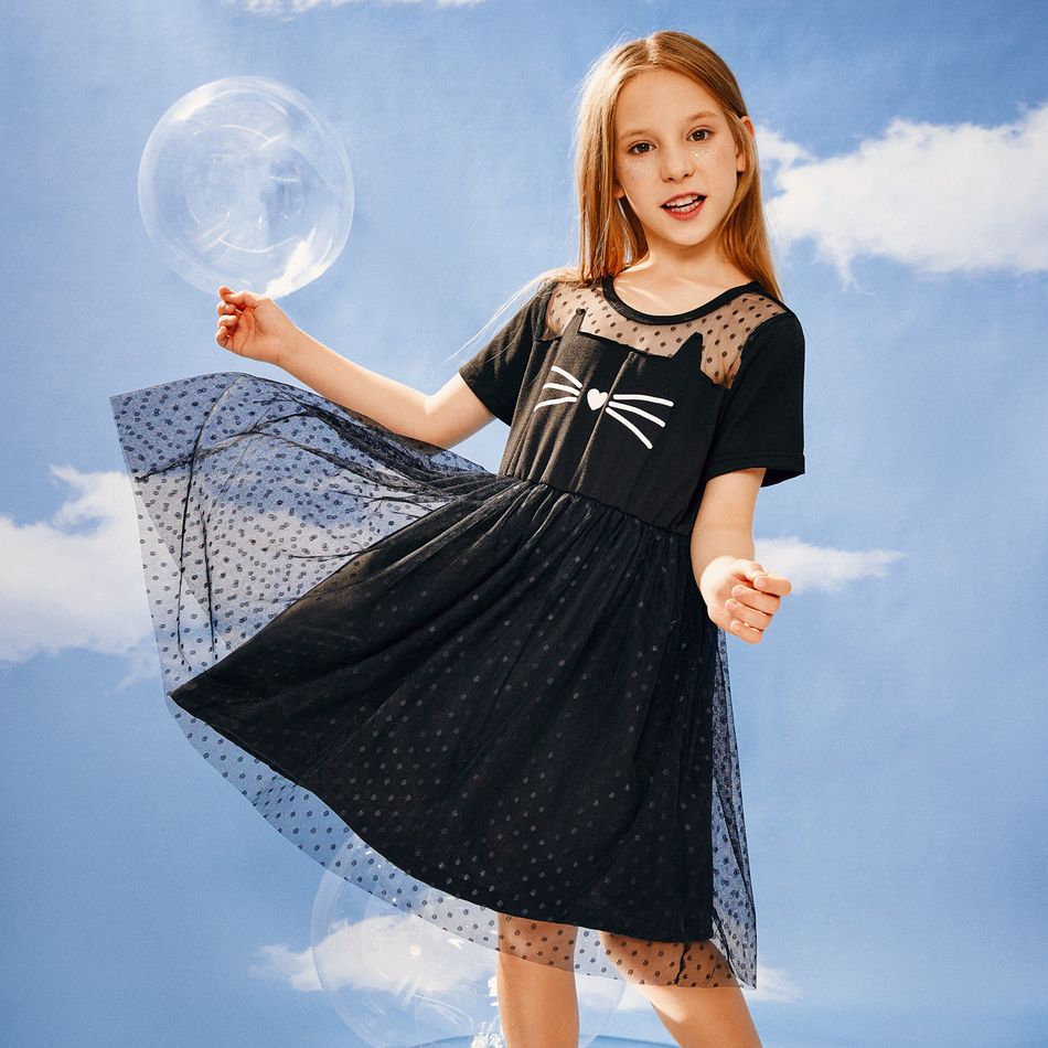 Kid Girl Animial Short-sleeve Dress Black