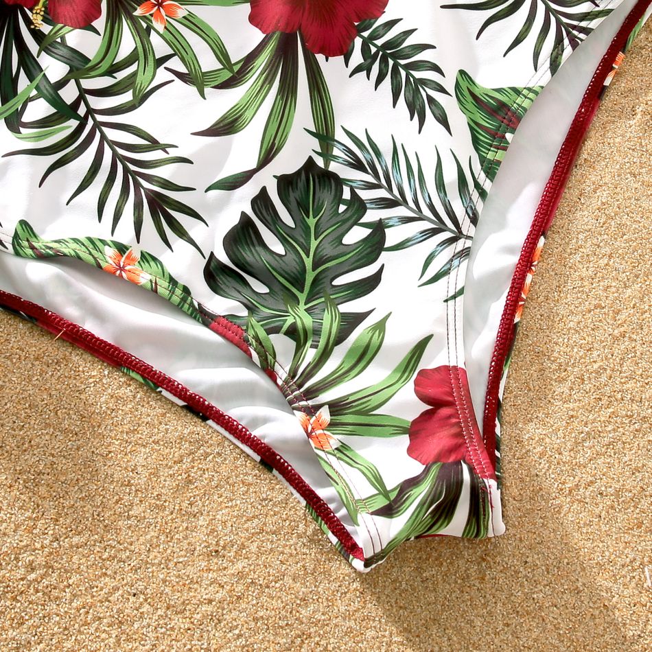 Family Matching All Over Plant Print Swim Trunks Shorts and Spaghetti Strap Splicing One-Piece Swimsuit Red big image 10