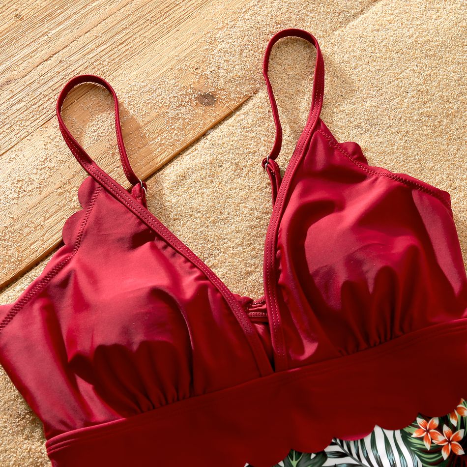 Family Matching All Over Plant Print Swim Trunks Shorts and Spaghetti Strap Splicing One-Piece Swimsuit Red big image 9