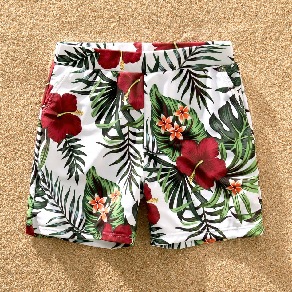 Family Matching All Over Plant Print Swim Trunks Shorts and Spaghetti Strap Splicing One-Piece Swimsuit Red big image 14