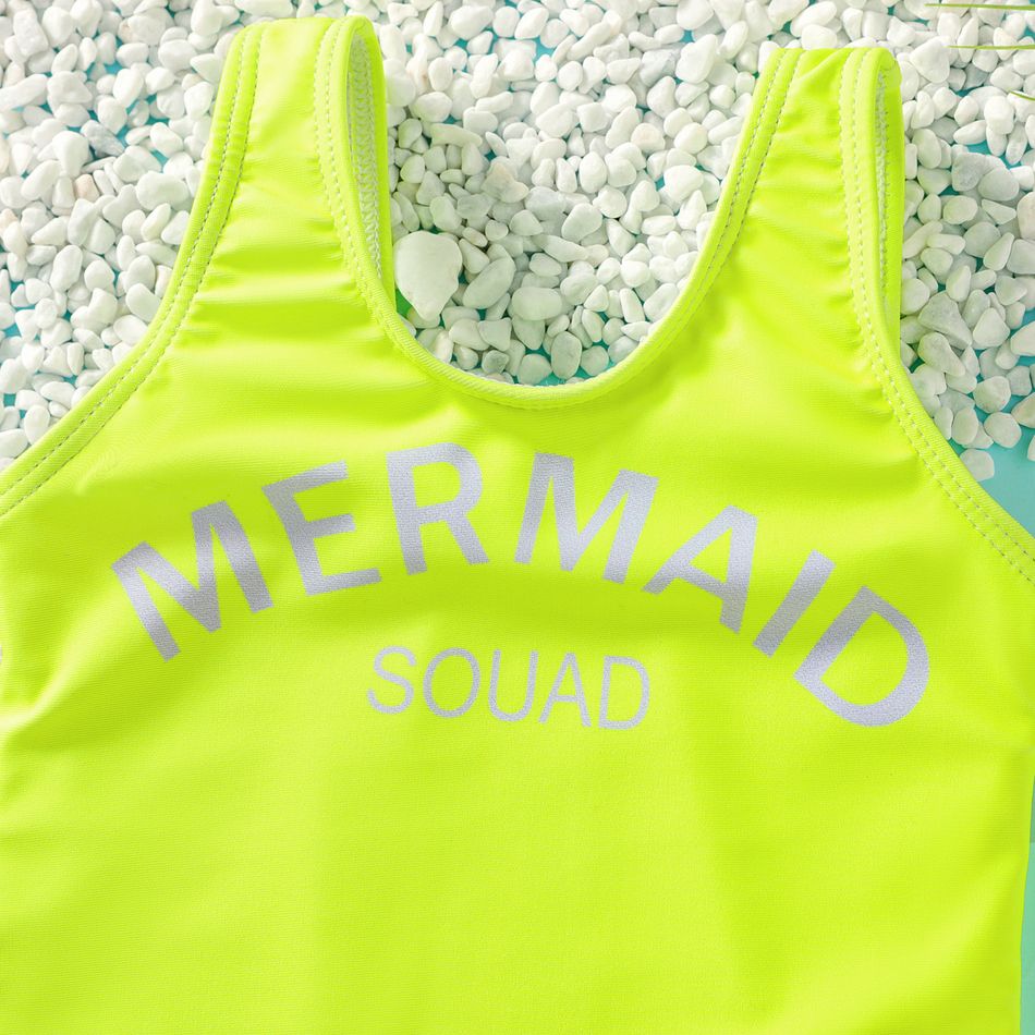 Baby Girl Letter Print Fluorescent Color Sleeveless One-Piece Swimsuit LUMINOUSYELLOW big image 4