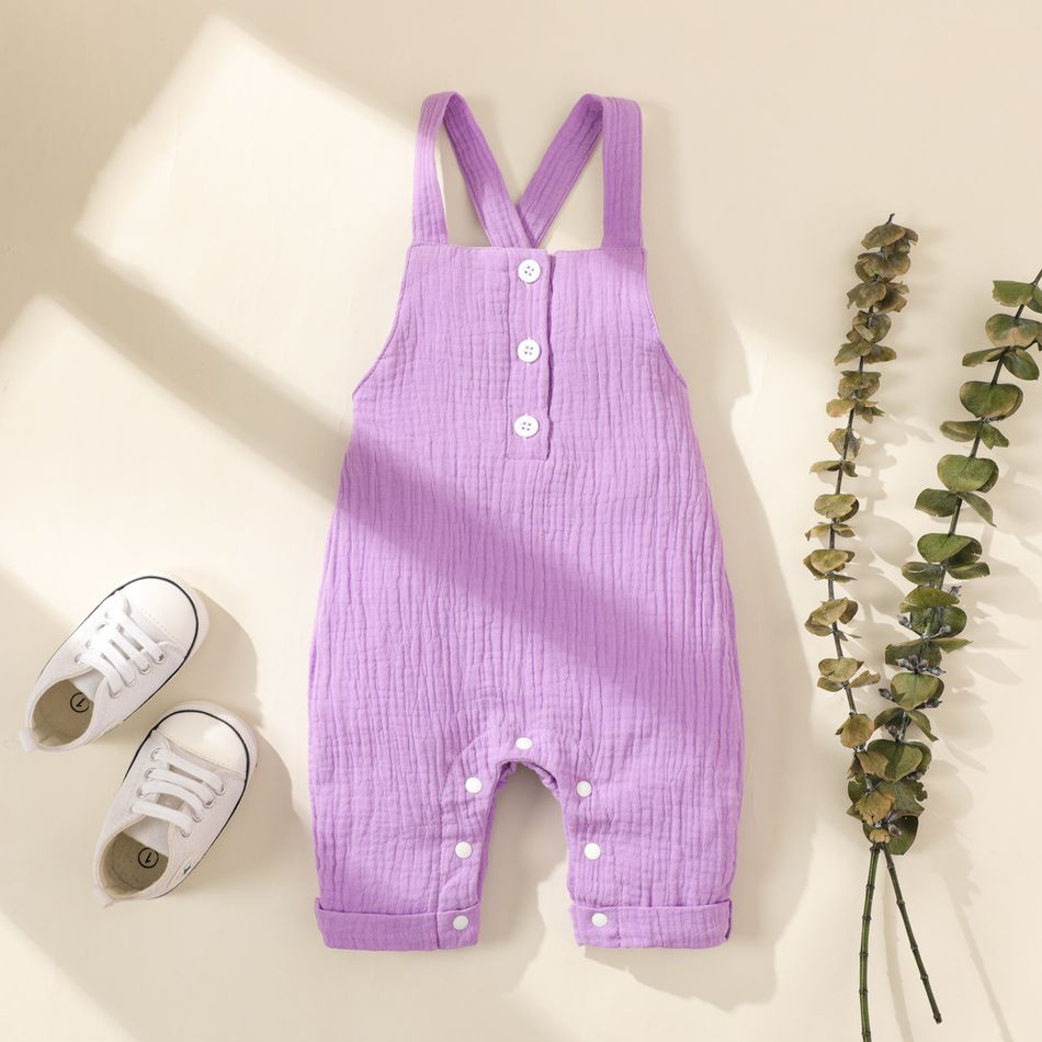 Baby Boy/Girl Button Design Solid Crepe Overalls Shorts Light Purple
