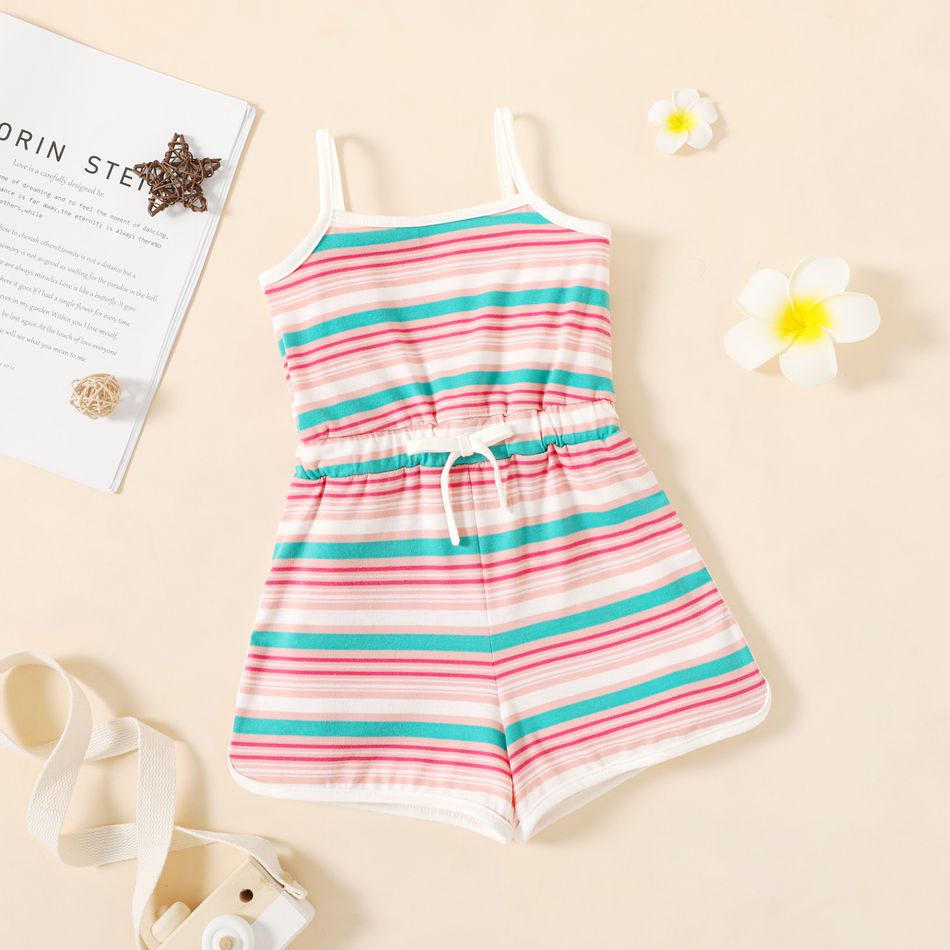 Toddler Girl Bowknot Design Stripe Cami Romper Jumpsuit Shorts Pink big image 1