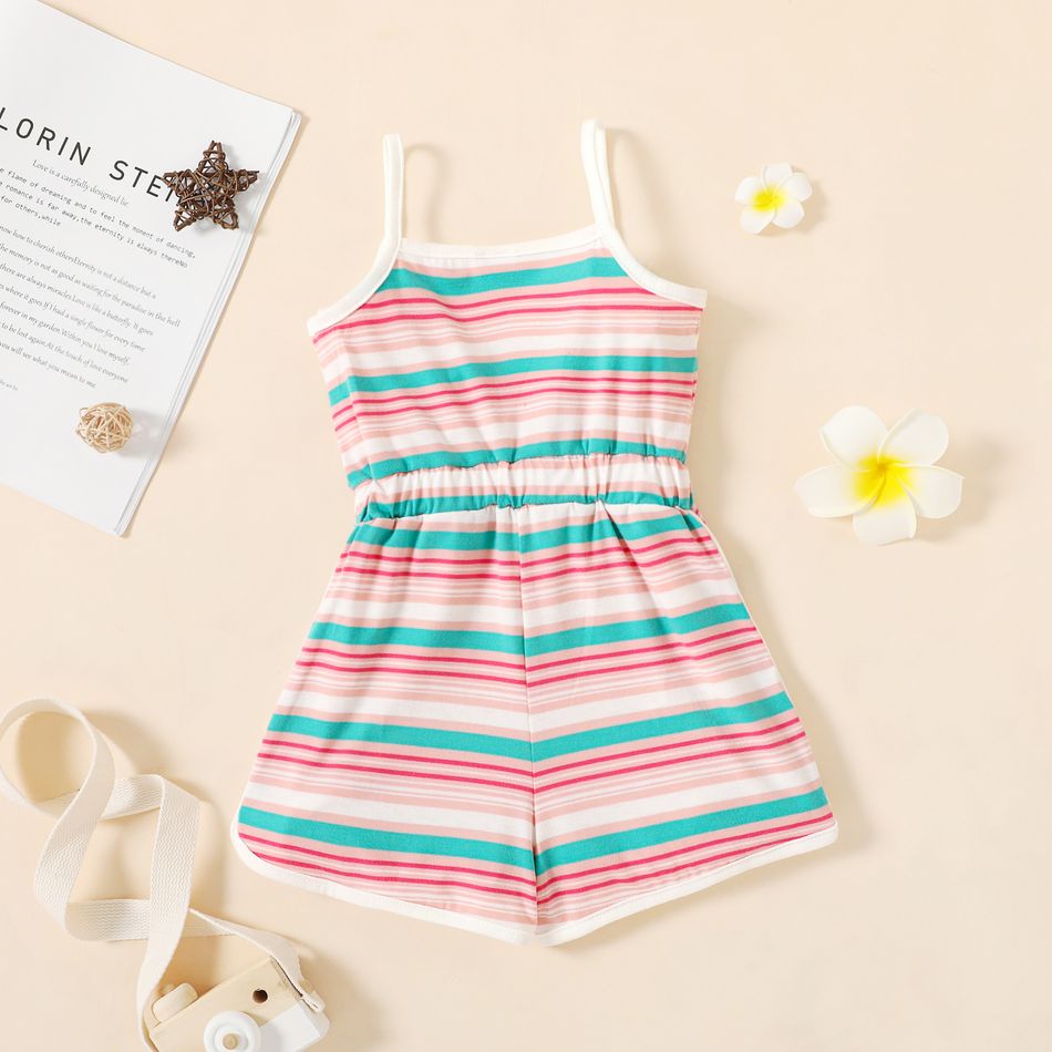 Toddler Girl Bowknot Design Stripe Cami Romper Jumpsuit Shorts Pink big image 2