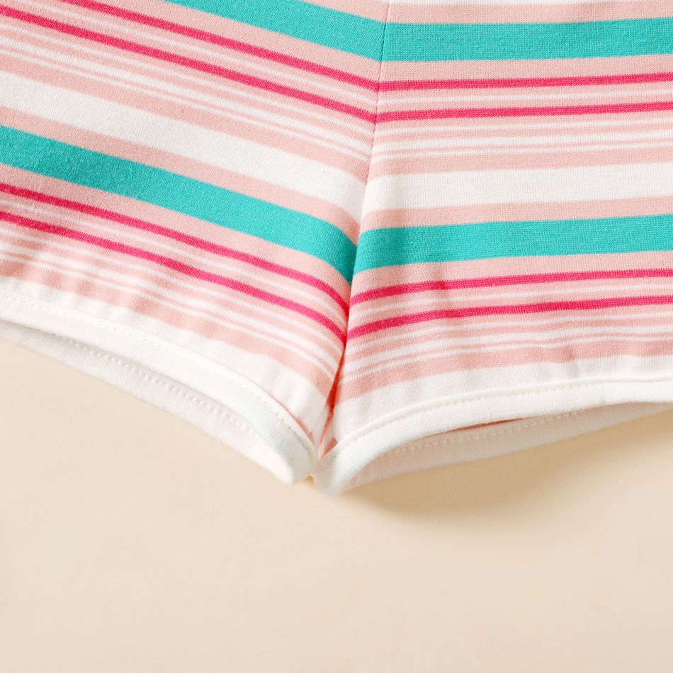 Toddler Girl Bowknot Design Stripe Cami Romper Jumpsuit Shorts Pink big image 5