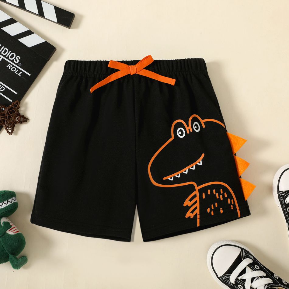 Toddler Boy  Animal Dinosaur Print Spike Design Elasticized Black Shorts Black
