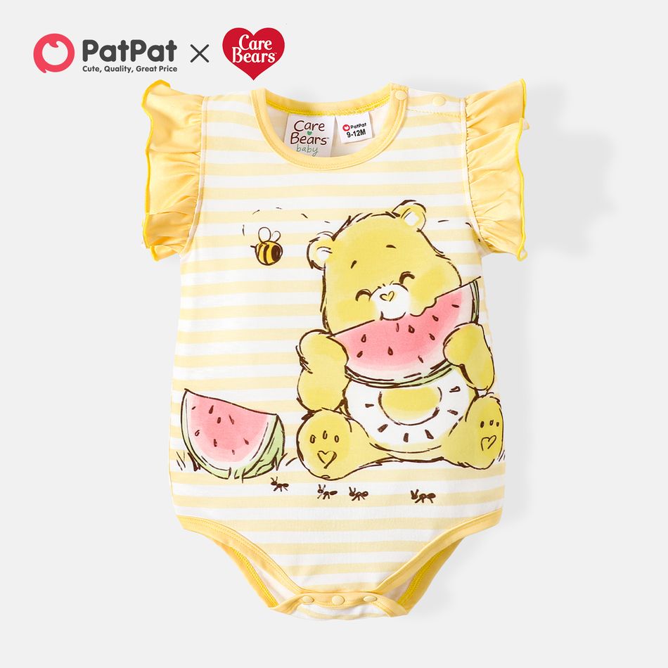 Care Bears Baby Girl Cartoon Bear Print Yellow Short-sleeve Romper