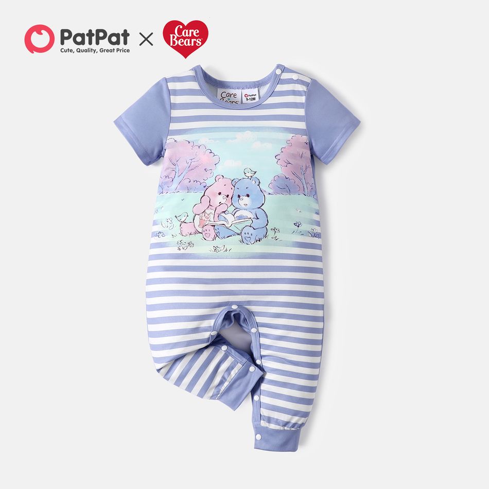 Care Bears Baby Boy Graphic Striped Splicing Short-sleeve Zip/Snap Jumpsuit COLOREDSTRIPES
