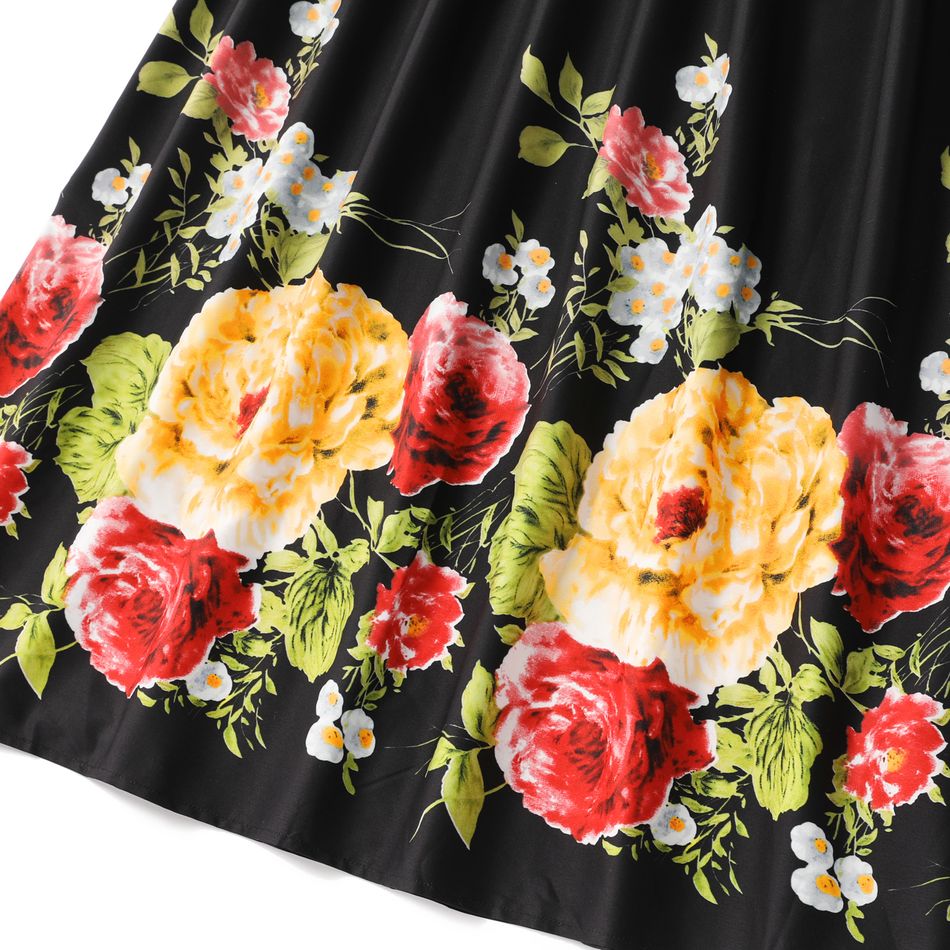 Floral Print Black Halter Neck Sleeveless Midi Dress for Mom and Me Black big image 6