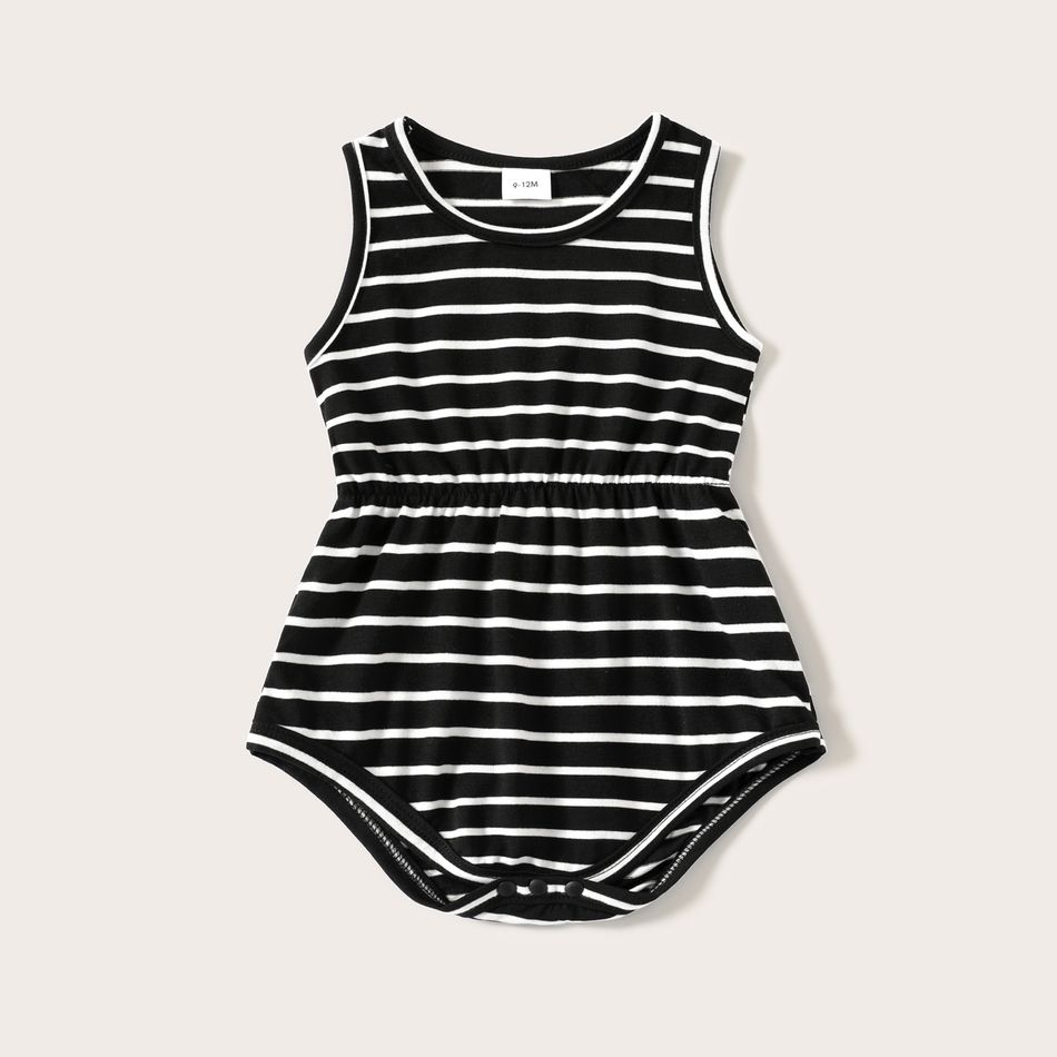 Black and White Striped Self-tie Halter Neck Sleeveless Romper for Mom and Me BlackandWhite big image 6