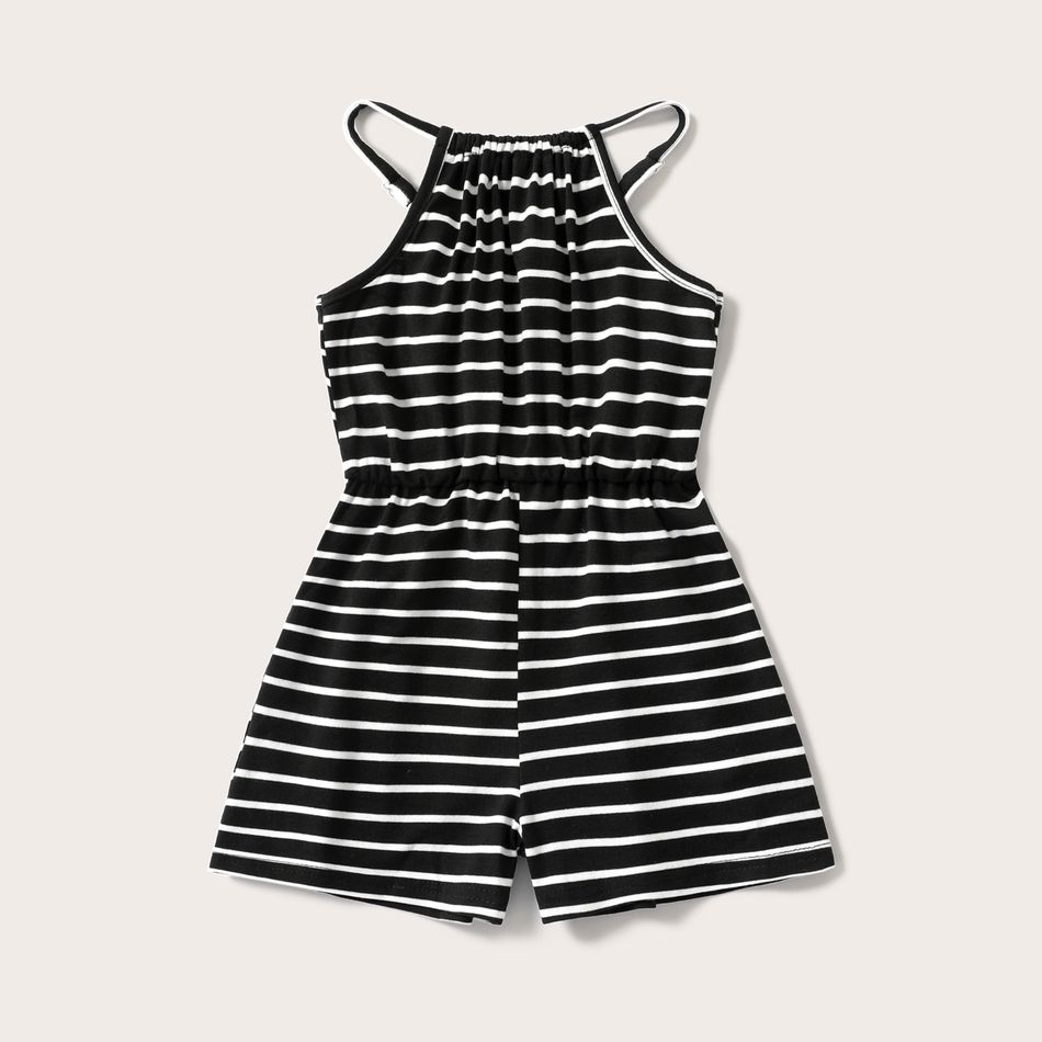 Black and White Striped Self-tie Halter Neck Sleeveless Romper for Mom and Me BlackandWhite big image 4