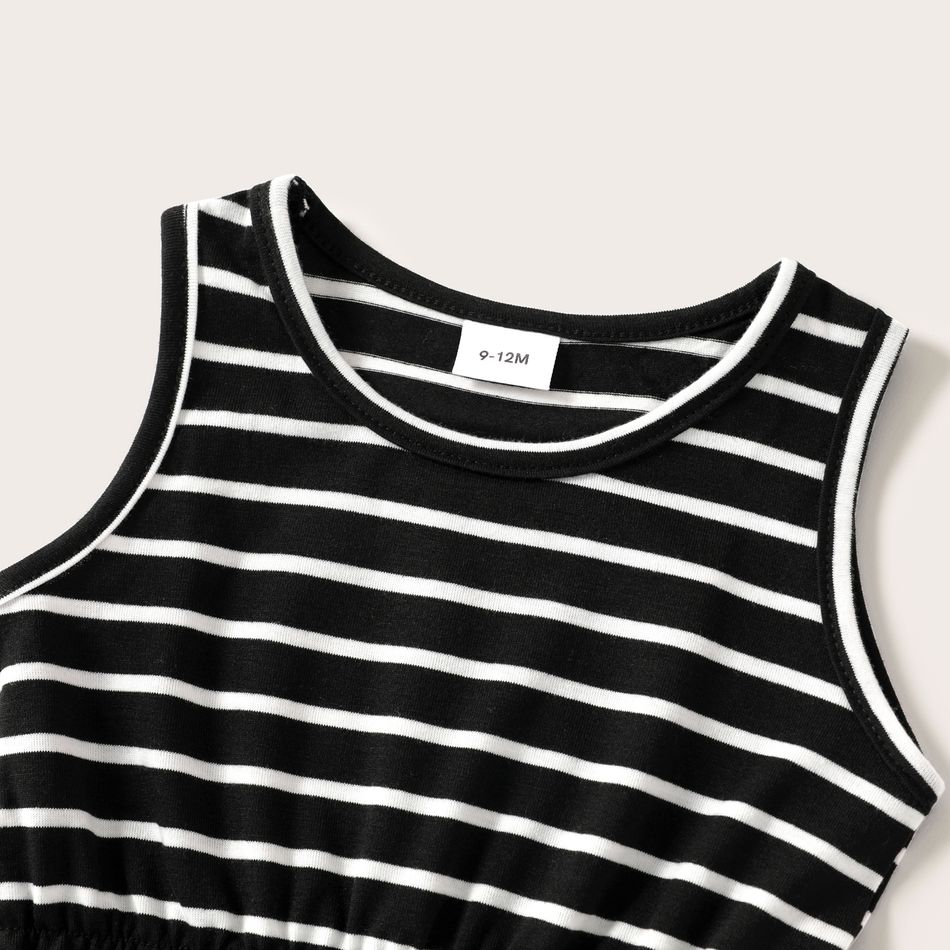 Black and White Striped Self-tie Halter Neck Sleeveless Romper for Mom and Me BlackandWhite big image 7