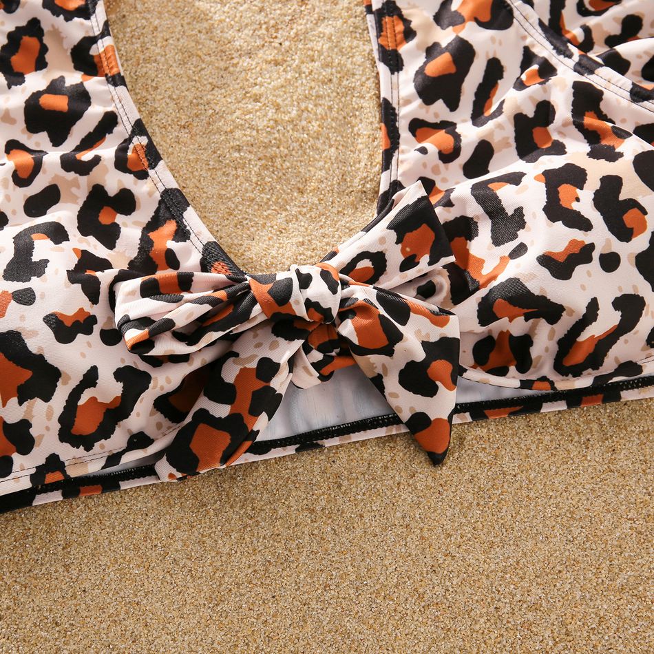Family Matching Leopard Swim Trunks Shorts and Ruffle-sleeve V Neck Knot Bikini Set Swimwear ColorBlock big image 6
