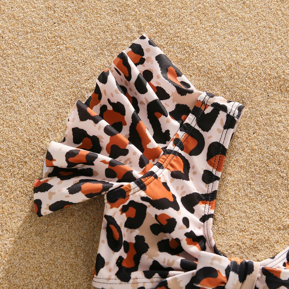 Family Matching Leopard Swim Trunks Shorts and Ruffle-sleeve V Neck Knot Bikini Set Swimwear ColorBlock big image 4