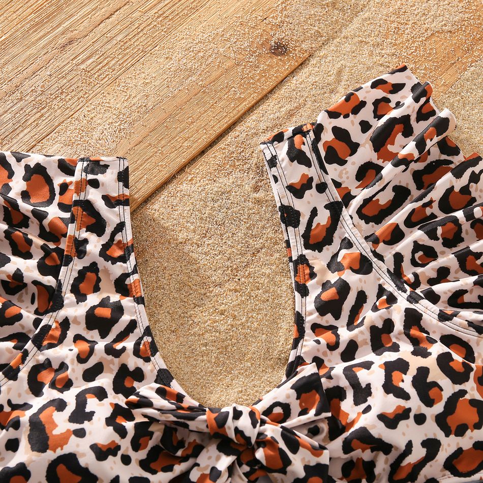 Family Matching Leopard Swim Trunks Shorts and Ruffle-sleeve V Neck Knot Bikini Set Swimwear ColorBlock big image 5