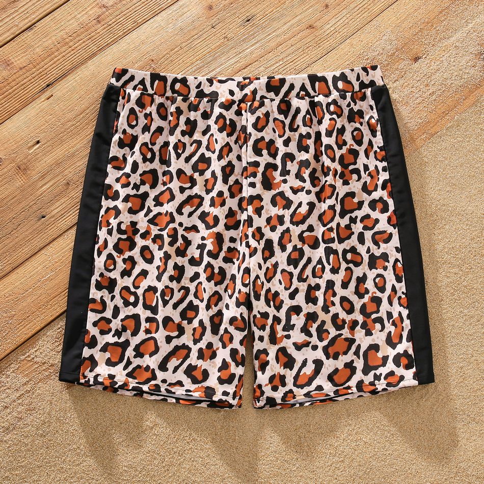 Family Matching Leopard Swim Trunks Shorts and Ruffle-sleeve V Neck Knot Bikini Set Swimwear ColorBlock big image 10
