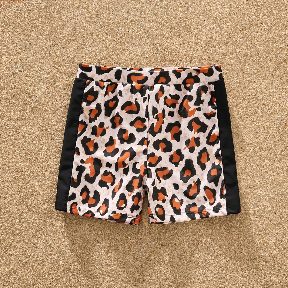 Family Matching Leopard Swim Trunks Shorts and Ruffle-sleeve V Neck Knot Bikini Set Swimwear ColorBlock big image 13