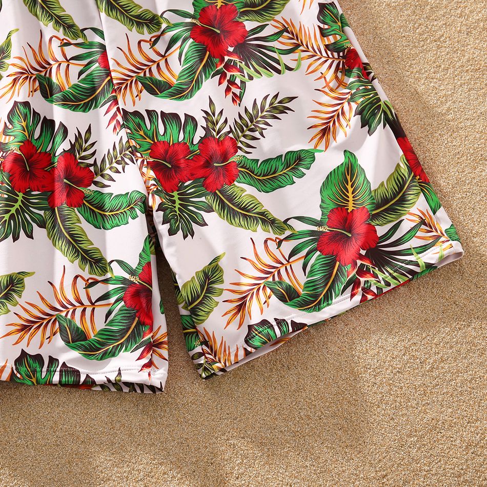 Family Matching All Over Tropical Plants Print Swim Trunks Shorts and Spaghetti Strap Ruffle Two-Piece Bikini Set Swimsuit Red big image 10