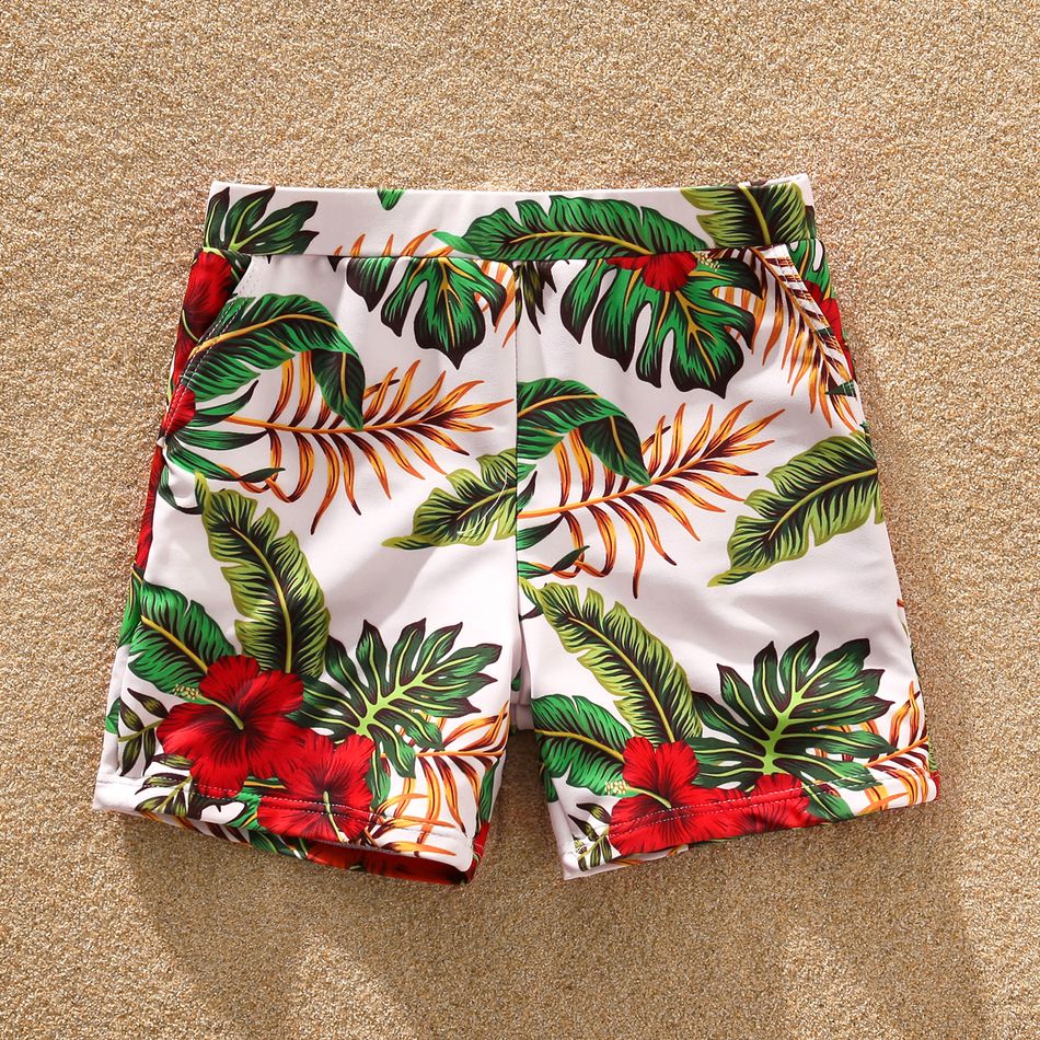 Family Matching All Over Tropical Plants Print Swim Trunks Shorts and Spaghetti Strap Ruffle Two-Piece Bikini Set Swimsuit Red big image 11