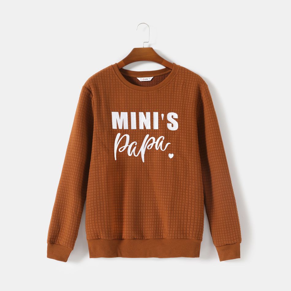 Letter Embroidered Khaki Family Matching Long-sleeve Waffle Sweatshirts Khaki big image 2