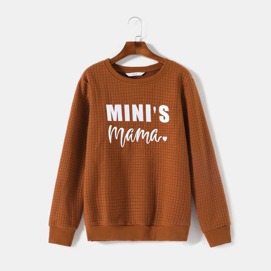 Letter Embroidered Khaki Family Matching Long-sleeve Waffle Sweatshirts Khaki big image 5