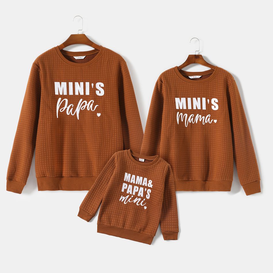 Letter Embroidered Khaki Family Matching Long-sleeve Waffle Sweatshirts Khaki big image 1
