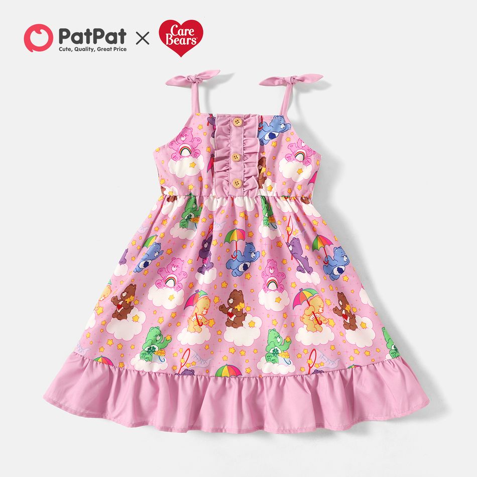 Care Bears Toddler Girl Allover Print Ruffle Bowknot Design Pink Tank Dress pink