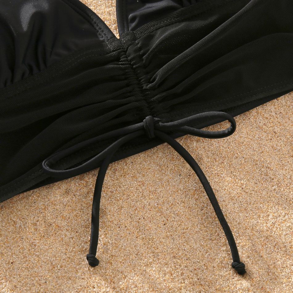Family Matching Spaghetti Strap Bikini Set Swimwear and Leopard Swim Trunks Shorts Black big image 5