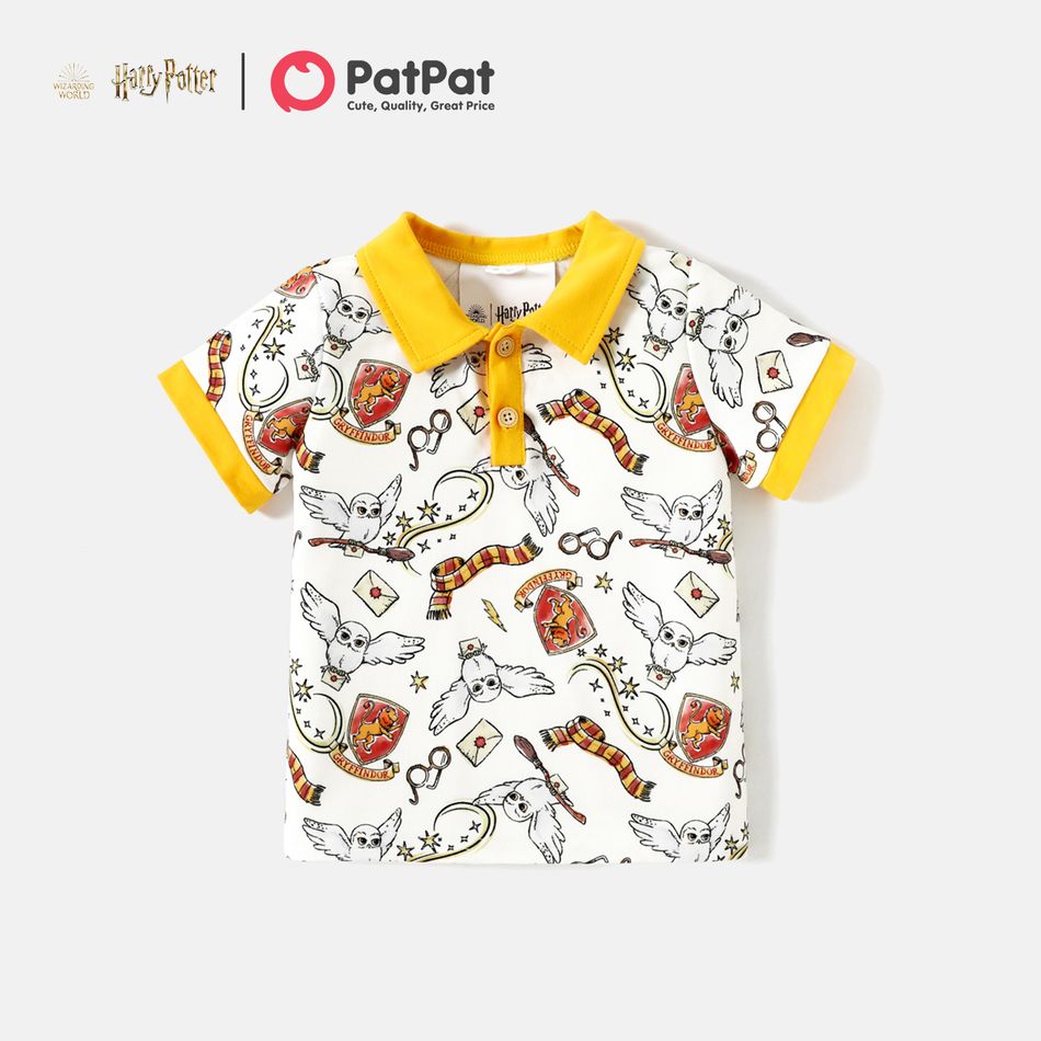 Harry Potter Kurzarm-Poloshirt im adretten Farbblock-Stil für Kleinkinder weiß