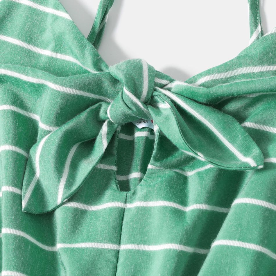 Stripe Bow Decor Long Tank Jumpsuits for Mommy and Me Green/White big image 4