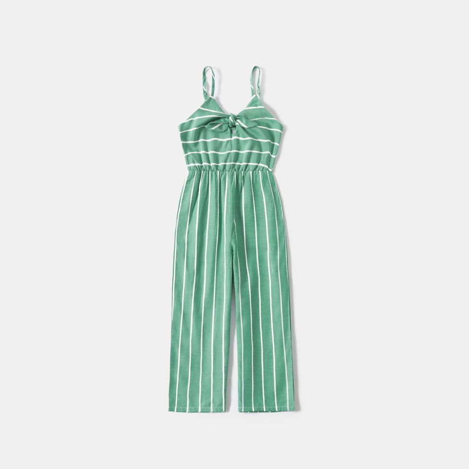 Stripe Bow Decor Long Tank Jumpsuits for Mommy and Me Green/White big image 6
