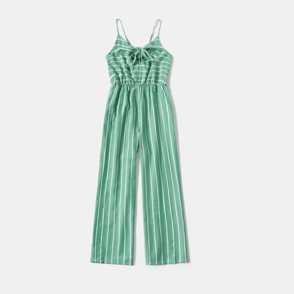 Stripe Bow Decor Long Tank Jumpsuits for Mommy and Me Green/White big image 2