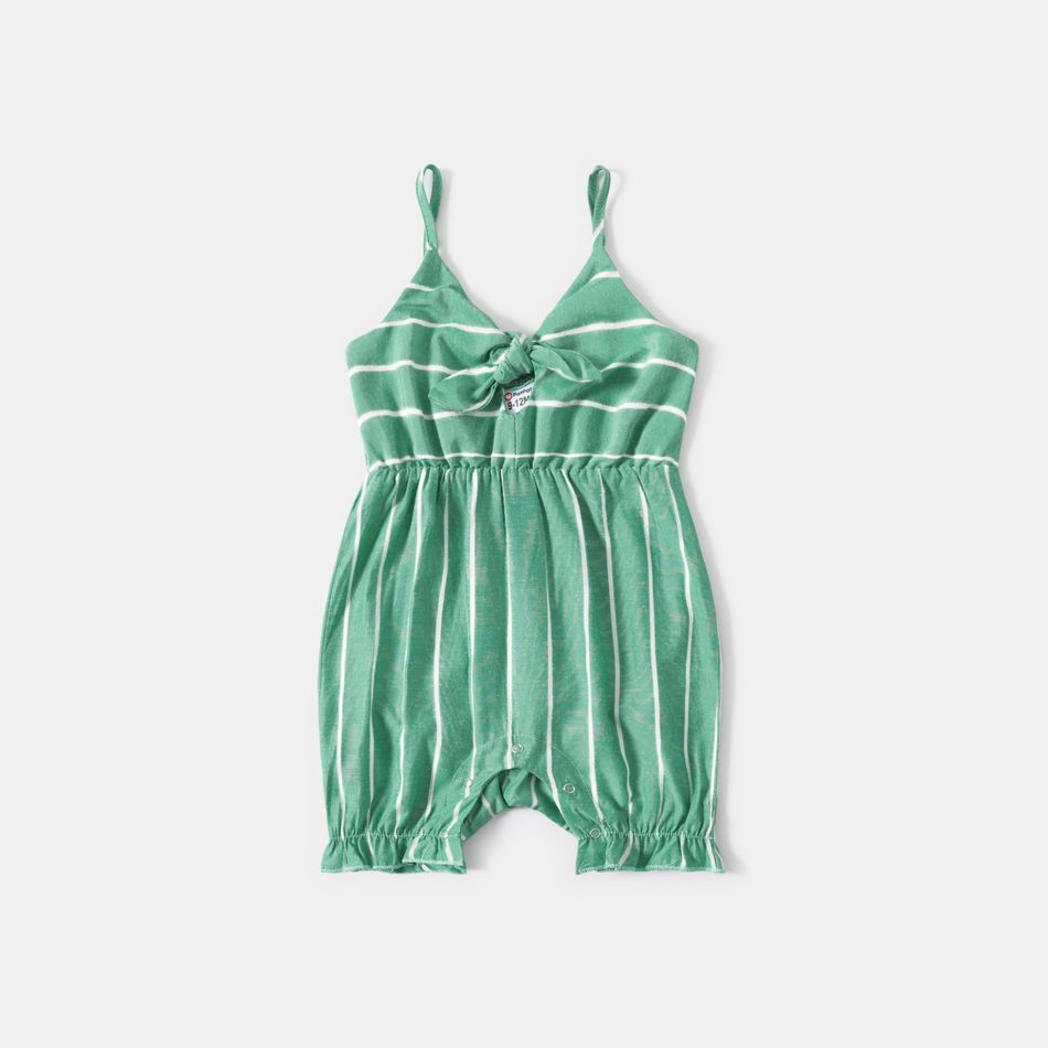 Stripe Bow Decor Long Tank Jumpsuits for Mommy and Me Green/White big image 8