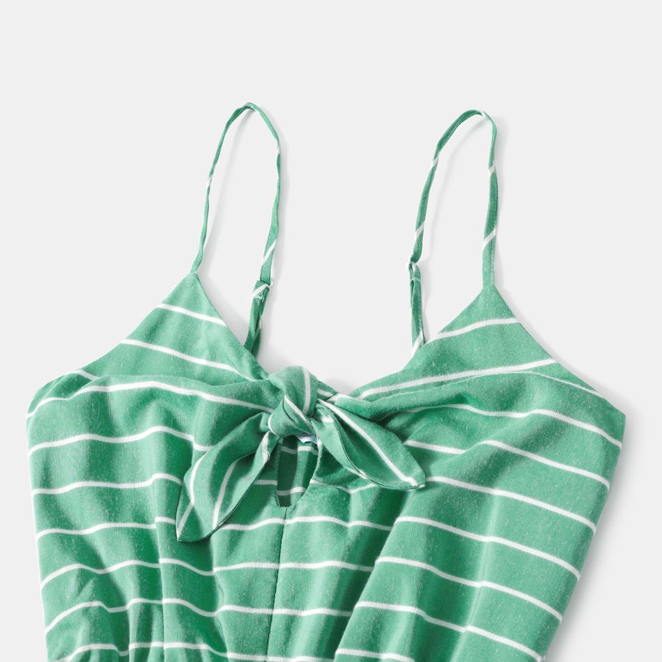 Stripe Bow Decor Long Tank Jumpsuits for Mommy and Me Green/White big image 3