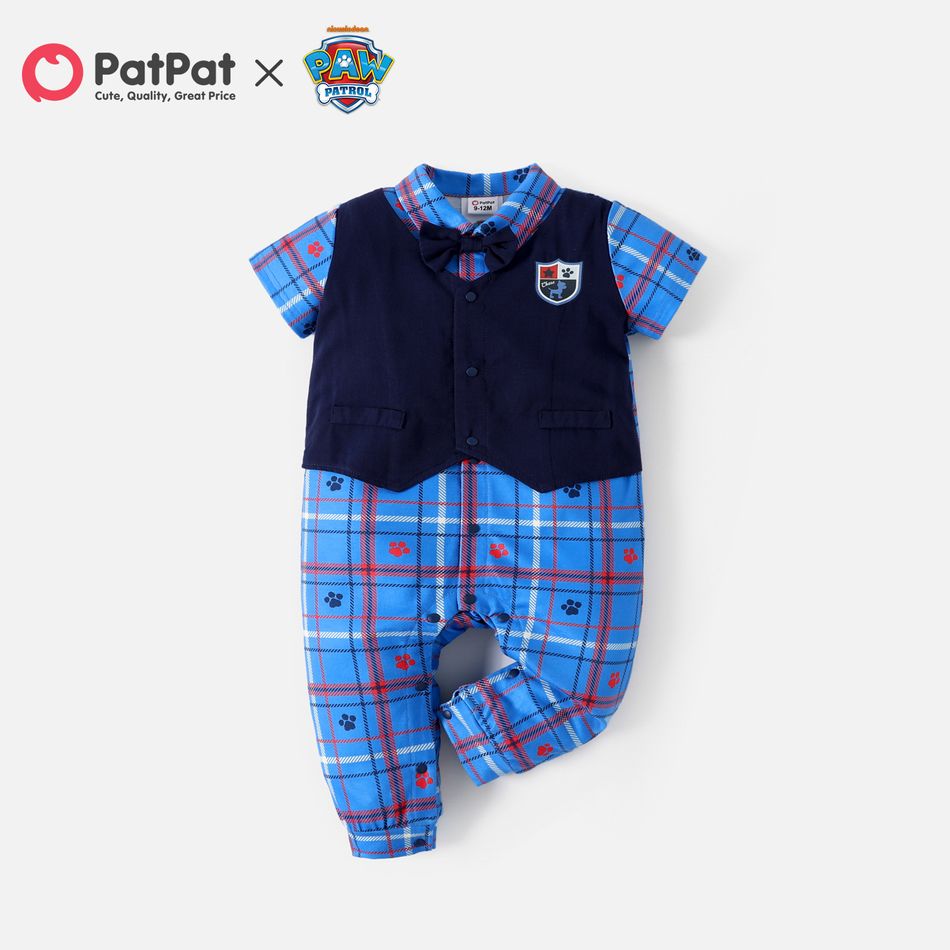 PAW Patrol Little Boy Short-sleeve Gentleman Plaid Faux-two Waistcoat Jumpsuit Blue