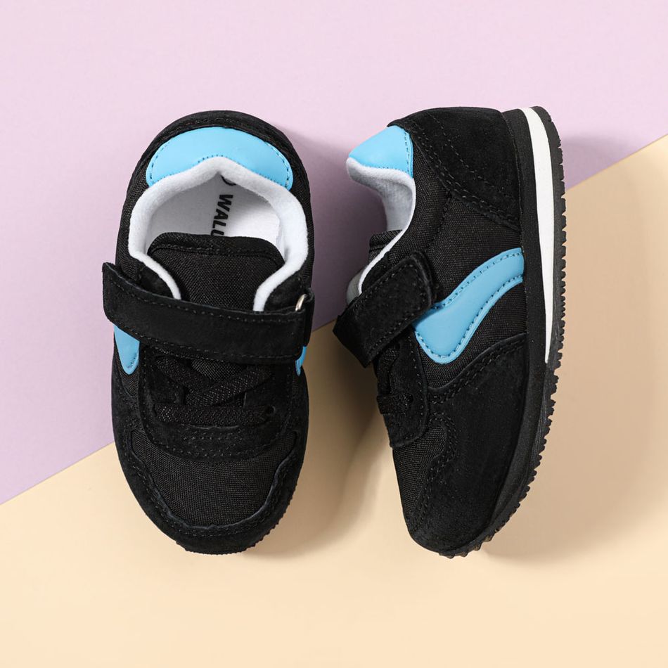 Toddler / Kid Knit Panel Velcro Strap Sneakers Black