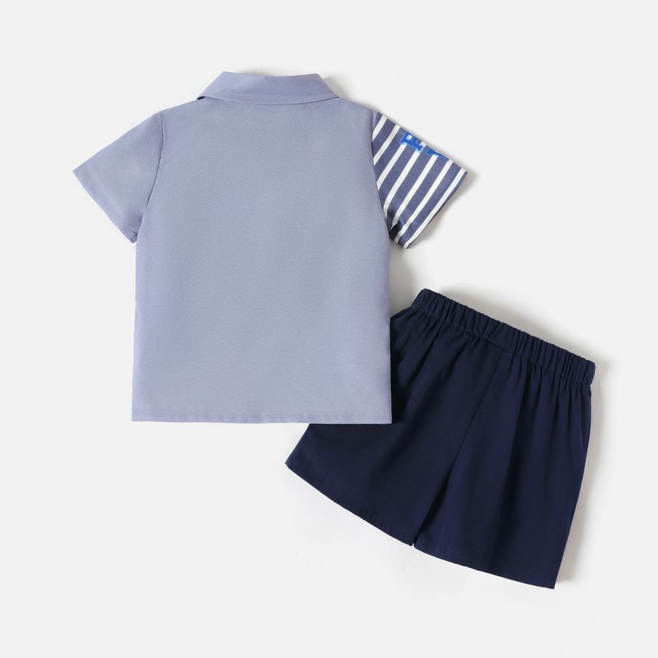 PAW Patrol 2pcs Toddler Boy Striped Pocket Design Lapel Collar Shirt and Elasticized 100% Cotton Shorts Set Grey big image 2