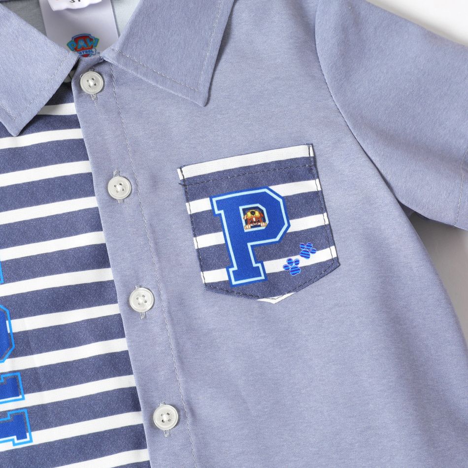 PAW Patrol 2pcs Toddler Boy Striped Pocket Design Lapel Collar Shirt and Elasticized 100% Cotton Shorts Set Grey big image 3