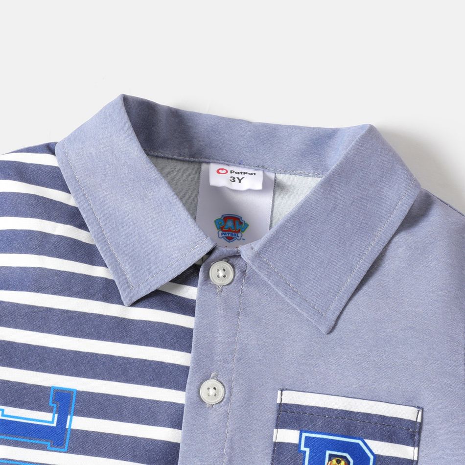 PAW Patrol 2pcs Toddler Boy Striped Pocket Design Lapel Collar Shirt and Elasticized 100% Cotton Shorts Set Grey big image 4