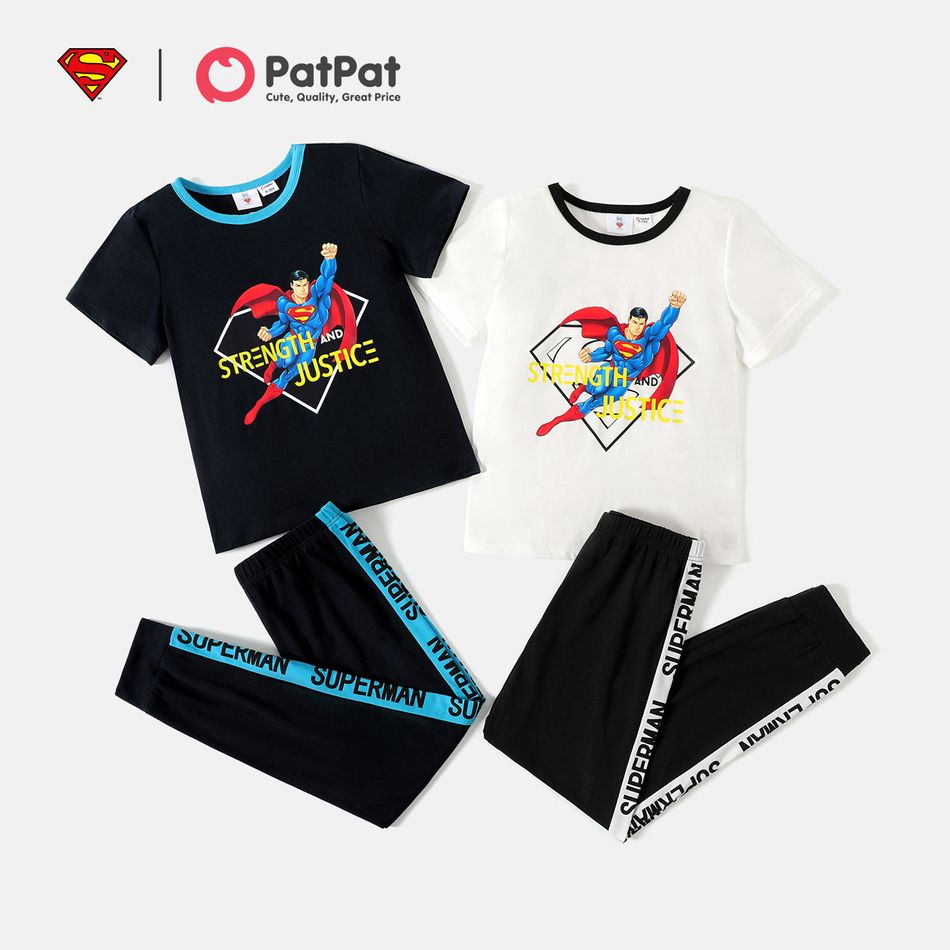 Justice League 2-piece Kid Boy Superman Tee and Letter Print Elasticized Pants Set White