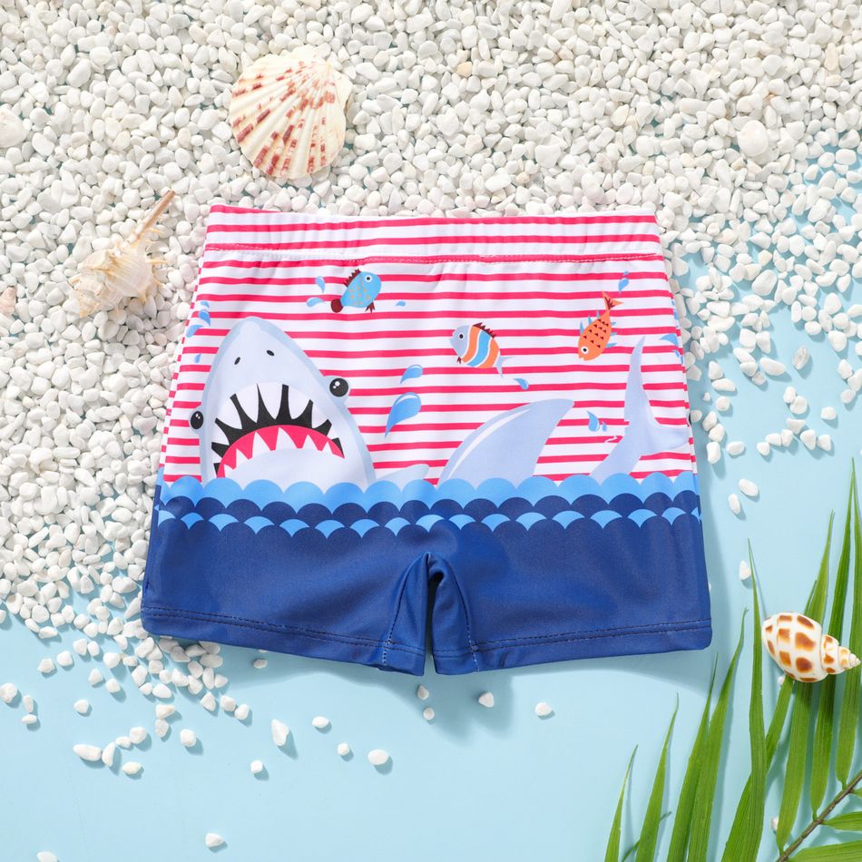 Baby Boy Sea Animals Print Striped Swim Trunks Shorts Blue