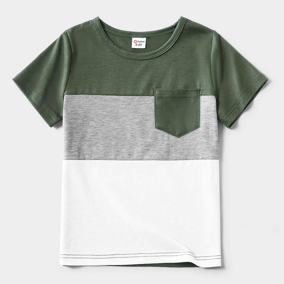 Family Matching Dark Green Swiss Dot Halter Neck Sleeveless Maxi Dresses and Colorblock Short-sleeve T-shirts Sets Dark Green big image 17