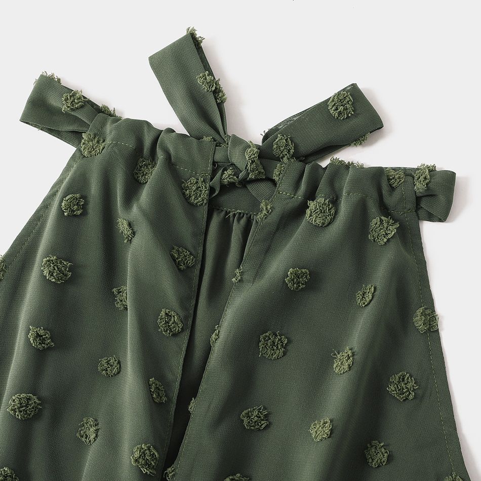 Family Matching Dark Green Swiss Dot Halter Neck Sleeveless Maxi Dresses and Colorblock Short-sleeve T-shirts Sets Dark Green big image 8