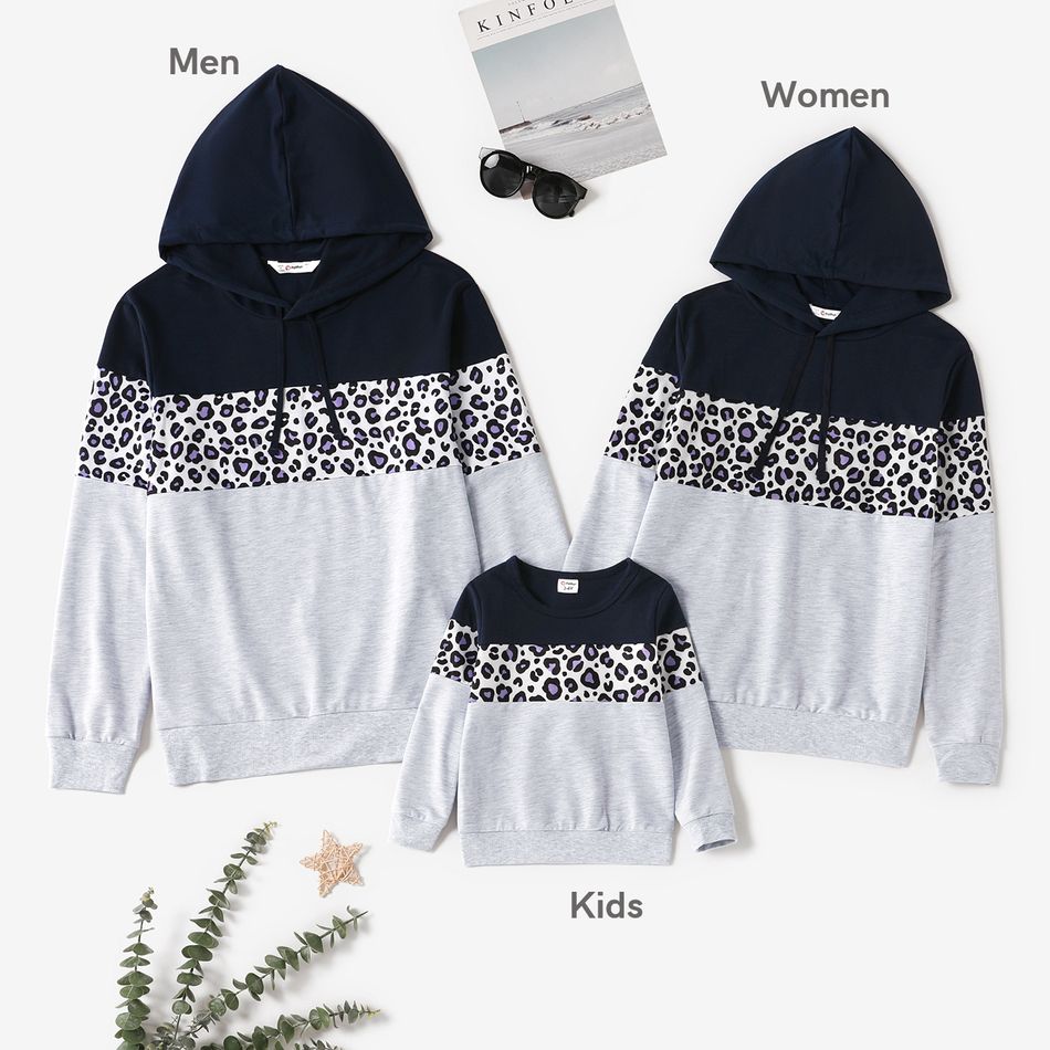 Leopard and Colorblock Long-sleeve Hoodies Family Matching Sweatshirts Color block big image 1