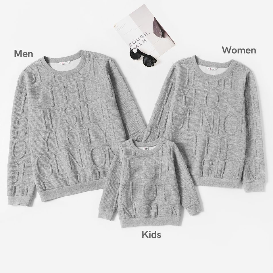 Family Matching Grey Letter Textured Long-sleeve Crewneck Sweatshirts MiddleAsh