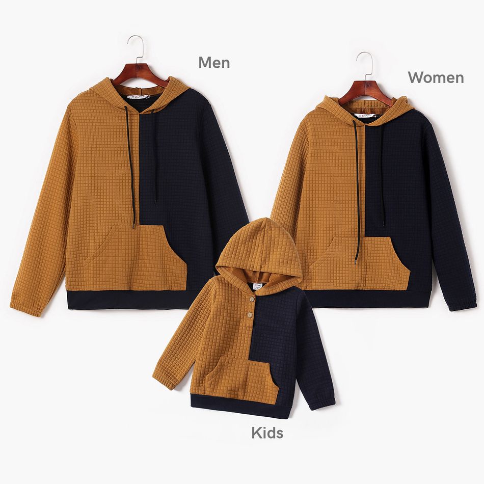 Family Matching Solid Splicing Waffle Long-sleeve Drawstring Hoodies ColorBlock